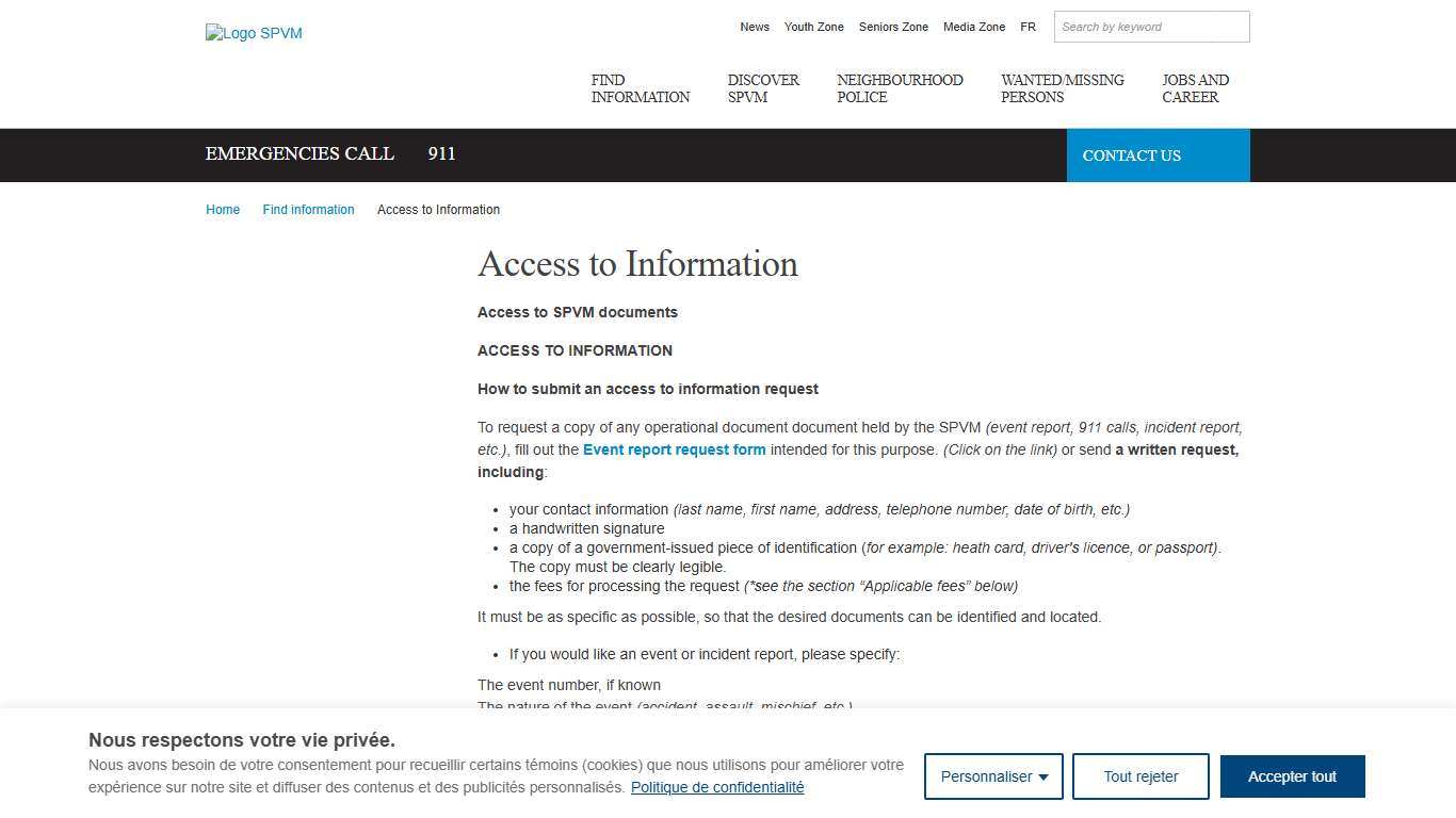 Access to Information - Service de police de la Ville de Montréal (SPVM)
